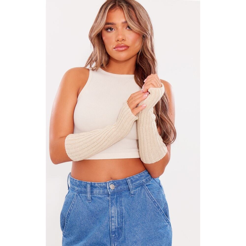 NEW PrettyLittleThing Soft Knit Cozy Ribbed Slouchy Stretchy Handwarmer OS Grey